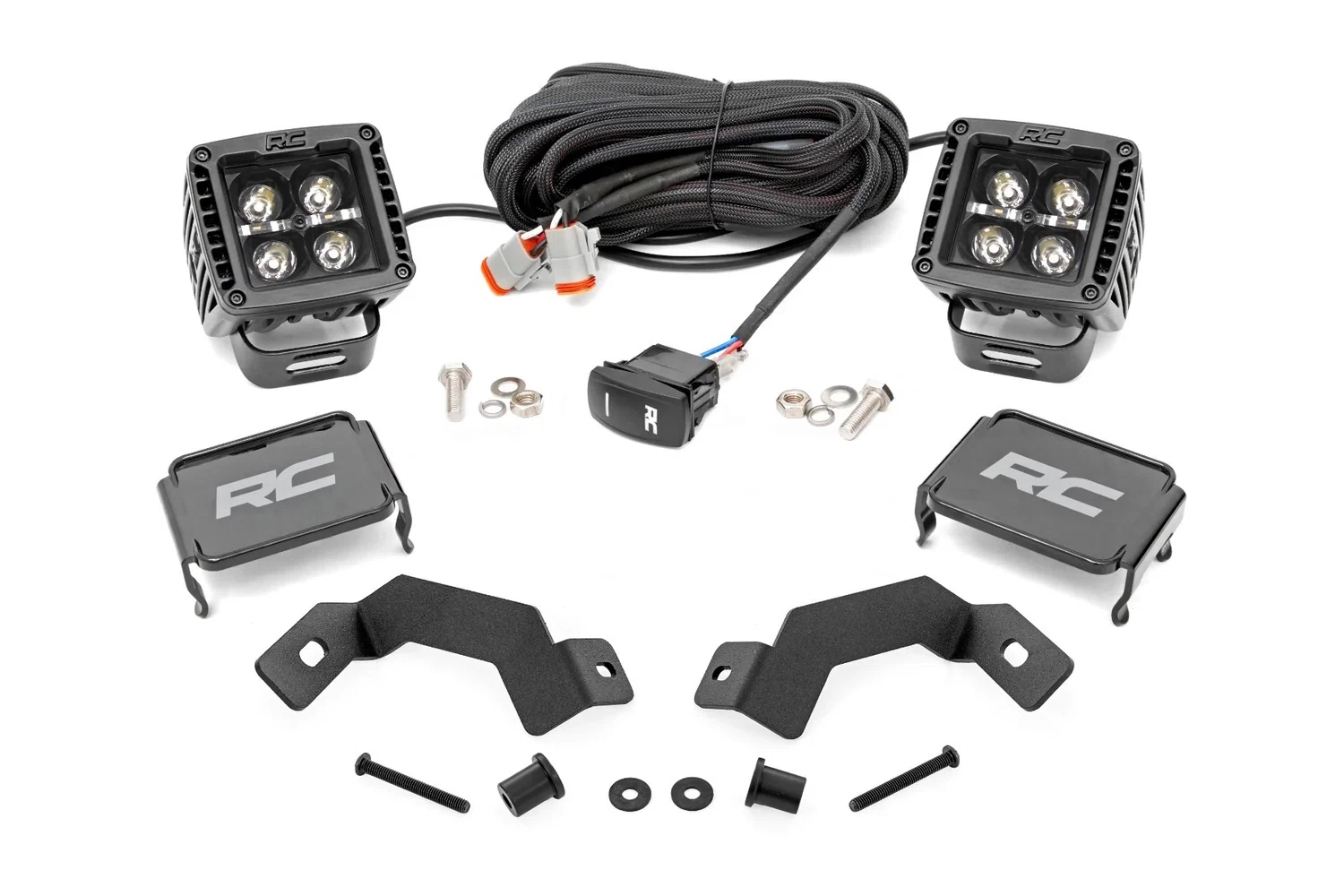 Rough Country LED Light Kit - Ditch Mount - 2_ Black Pair - White DRL - Toyota Land Cruiser (24-25) - 72114